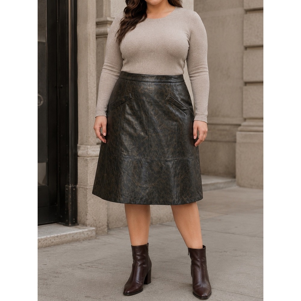 Kobi Halperin Zadie Faux Leather Midi Skirt Brown 16 NWT Office Siren